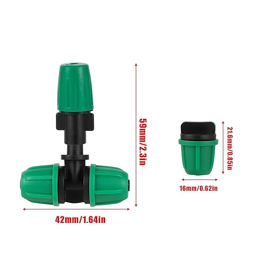 Drip Irrigation Misting Nozzle Kit, 45Pcs Drip Irrigation Parts with 20Pcs 4/7" to 1/4" Barbed Tee Connectors, 20Pcs 1/4" Green Atomizing Misting Nozzles, 5Pcs 4/7" End Caps for Garden Watering