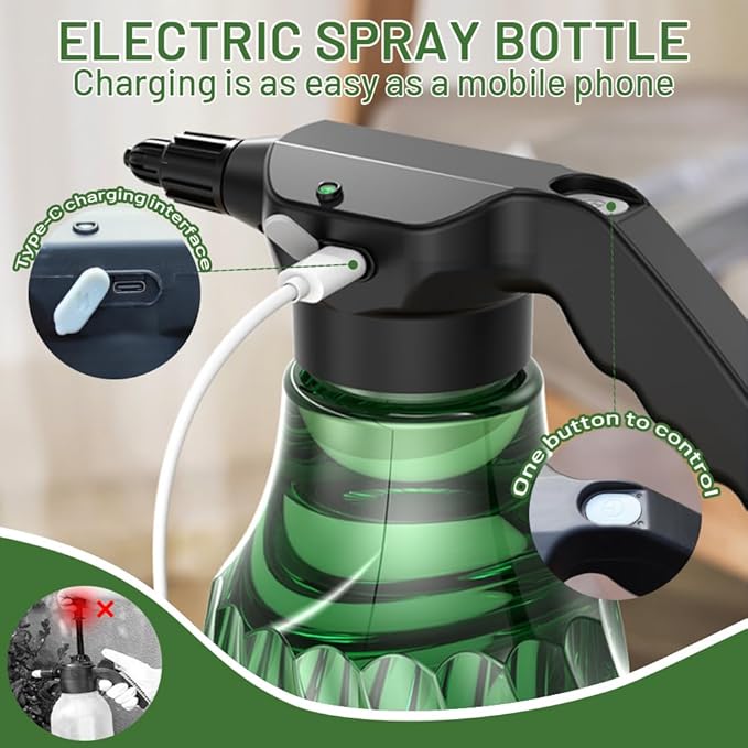 Large Capacity Electric Plant Mister, Rechargeable Sprayer for Indoor & Garden, Battery Powered with Adjustable Nozzle, Fine Mist & Continuous Spray