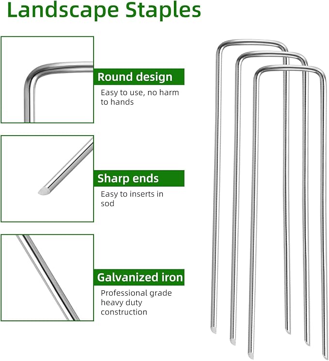200 Pack Lawn Staples, Premium Garden Landscape Staples, Galvanized Heavy-Duty Gauge Stakes, U-Shaped Tent Stakes, Anti-Rust Fence Netting Pins Ground Spikes, Sod Pins
