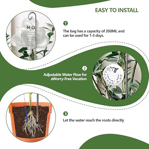 2 PCS Plant Self Watering Devices Irrigation Dripperswith Flow ControlIndoor,Self Automatic Plant Watering System with 500mL Water Bag, for Indoor Outdoor Plant Waterer