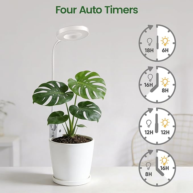 LORDEM Indoor Plant Grow Lights with 6/8/12/16H Auto Timer, 3 Spectrum Modes, Full Spectrum LED, Adjustable Height, for Small Plants, 1 Pack White