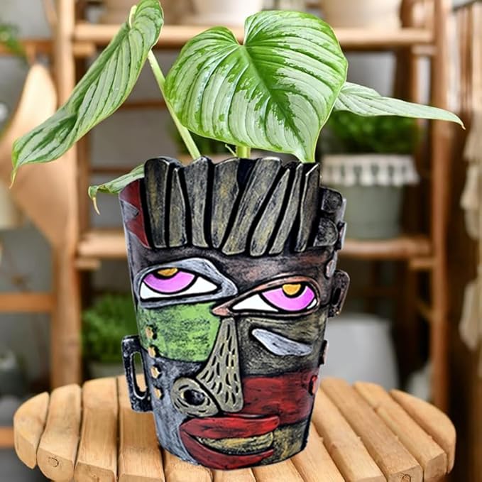 Midogaigai Abstract Face Planters Pots Head,Unique Head Planter for Indoor Plants,Funny Face Flower Pot,Colorful Plant Pots for Outdoor Garden Decor and Home Art Decoration(Retro)