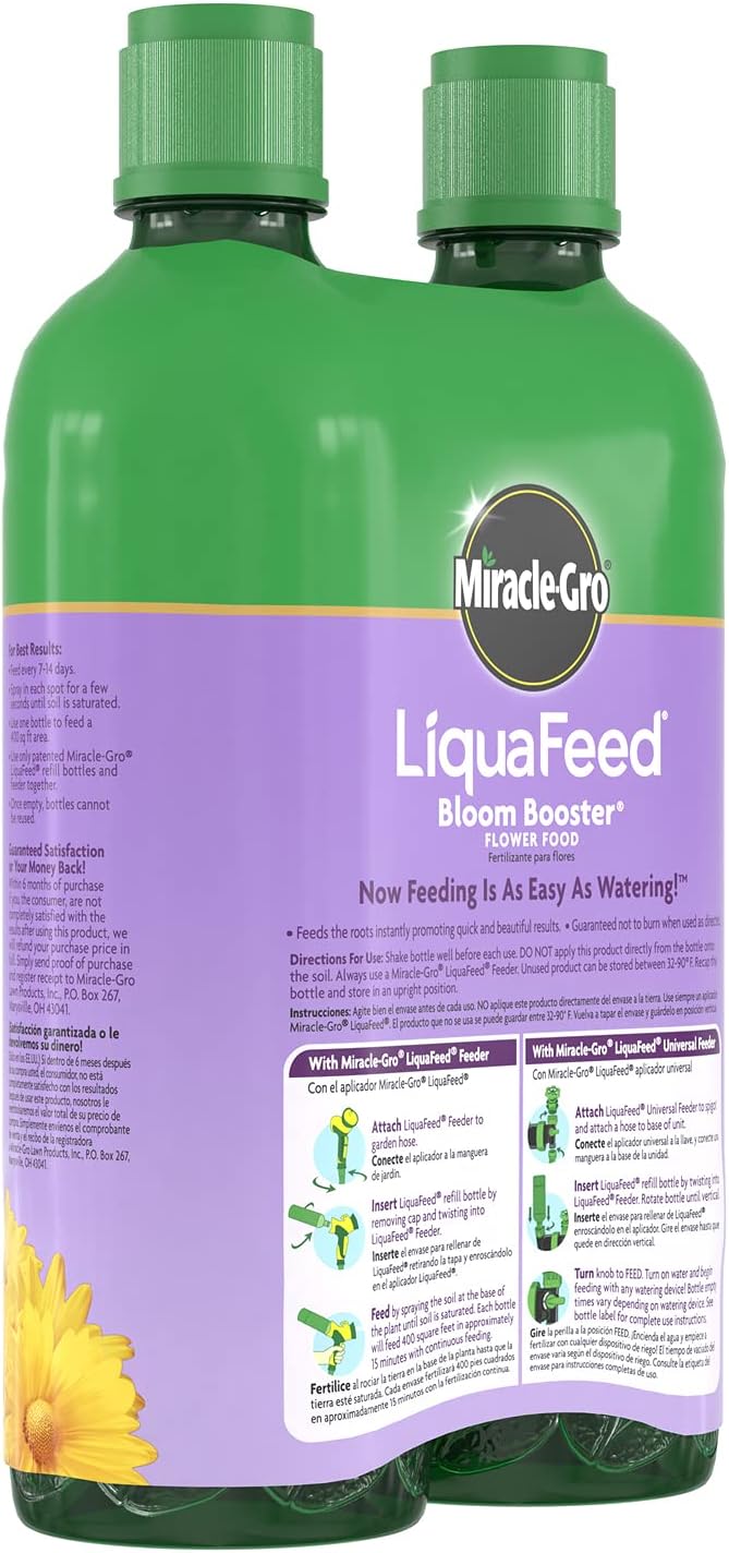 Miracle-Gro LiquaFeed Bloom Booster Flower Food Refills, Plant Fertilizer, 16 fl. oz., 2 Bottles/Pack (6-Pack)
