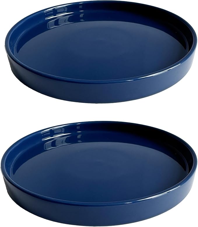 Yukfona 2 Pack Ceramic Plant Saucer Pot Tray 8 Inch, Planter Saucers 4 5 6 7 8 9 10 11 12 Inch for Indoors Outdoor, Durable Sturdy Flower Drainage Tray for Glazed Pots Base (8.5 Inch Blue)