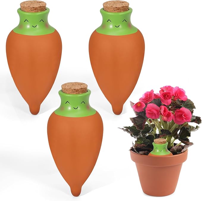 VICAMB 3PCS Self Watering Terracotta Globes,Ollas Watering Pot with Lid,Clay Plant Watering Devices,Planter Insert Terracotta Watering Spikes for Outdoor Indoor Plants with 1 Week Easy to Refill