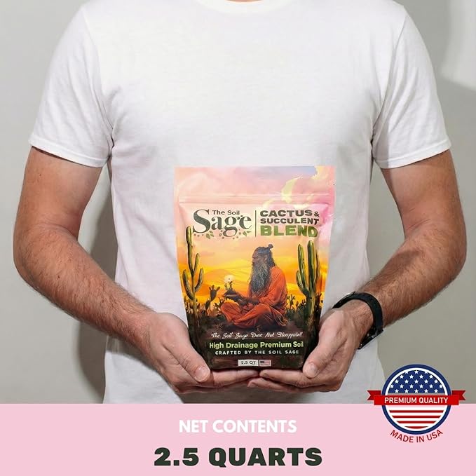 The Soil Sage 2.5 Dry Qt Cactus & Succulent Potting Soil Mix, USA Made - Gritty, Fast Draining, Soilless, Root Boosting, Peat-Free - Growth of Cactus, Succulents, Jade, Aloe Vera