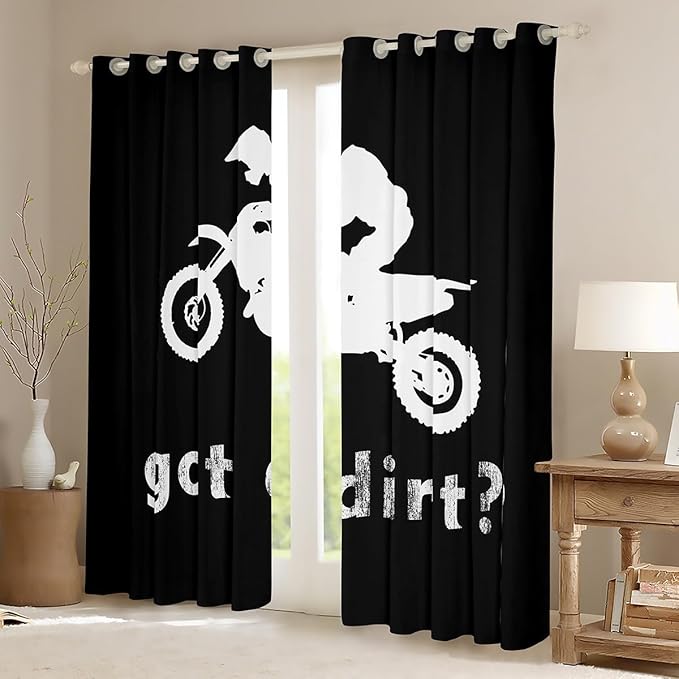 Feelyou Dirt Bike Window Curtains Bedroom Living Room Boys Extreme Sports Curtains Kids Room Decor Boys Motocross Rider Window Drapes Cool Sports Window Treatments 52W X 90L，2 Panels