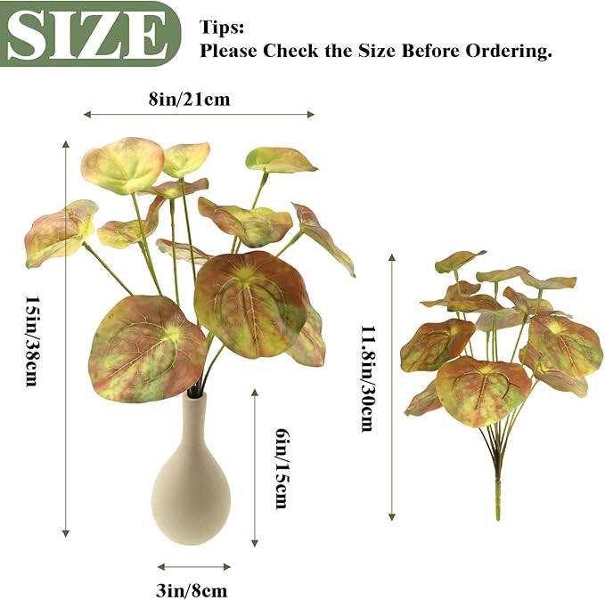 Fake Green Plants with Ceramic Vase, Artificial Tropical Faux Pilea Plants Fake Greenery Indoor for Office Desk Bedroom Livingroom Bathroom Shelf Windowsill Home House Decor (Autumn Color)