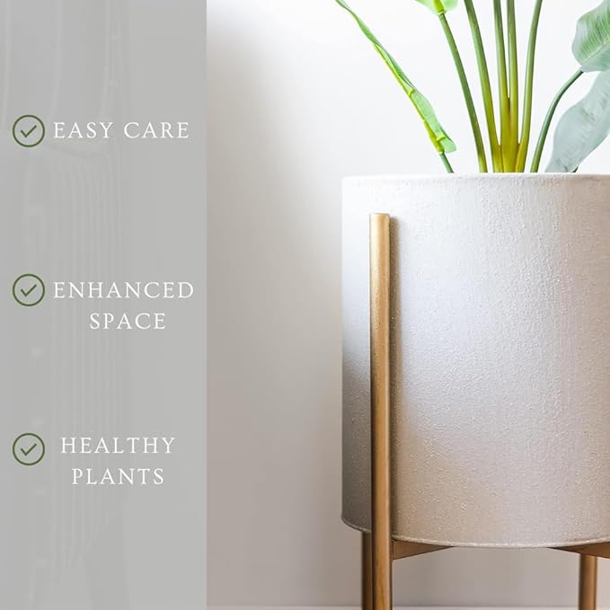 Aspire Mid-Century Modern Planter Set of 2, Gray Indoor Plant Pots with Golden Metal Stand, Home Decor Planters for Plants, Hallway, Bedroom, Living Room