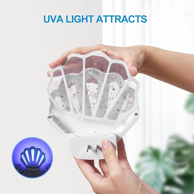 Gnat Traps for House Indoor HU002 Plug-in Fly Trap Indoor, Electric Gnat Killer Indoor Catcher Flying Insect Trap with Night Light UV Attractant Catcher for Bedroom, Kitchen, Office (1 Pack, White)