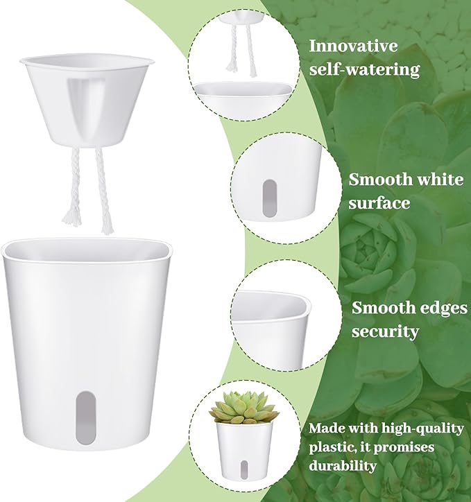 20 PCS 3 Inch Self Watering Pots for Indoor Plants, Plastic Flower Plant Pot with Level Indicator Vents, Self Watering Plant Pot for Flowers