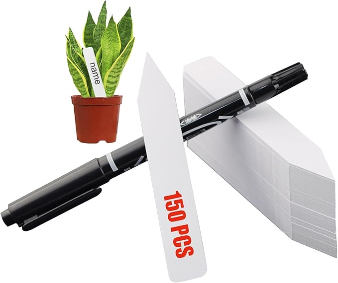 KINGSUPER 150 Pcs Plant Labels 4 Inch Plastic Plant Name Tags Garden Labels Markers Nursery Plant Tags with Marking Pen for Outdoor Garden
