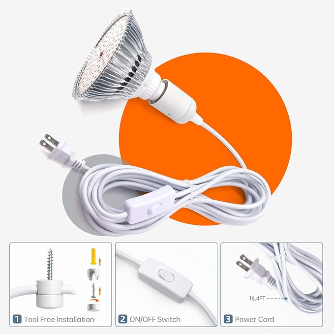 Bstrip Hanging Grow Light for Indoor Plant, 25W Full Spectrum Hanging Plant Light, 3000K LED Grow Light Bulbs with 16.4FT Power Cord, 1 Pack