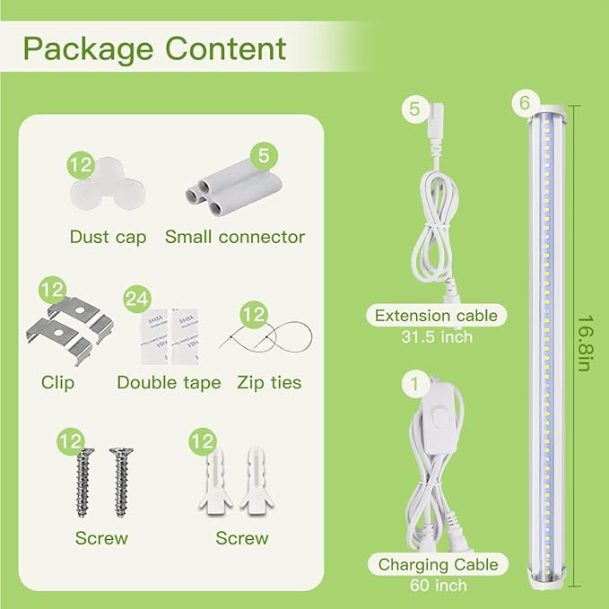 GYTF T5 LED Grow Lights, 306-Bulbs 5000K White Full Spectrum Plant Growing Lamp Bars for Indoor Plants Seedling Hydroponics, Daisy-Chain Design (6 x 10W, 300W Equivalent)