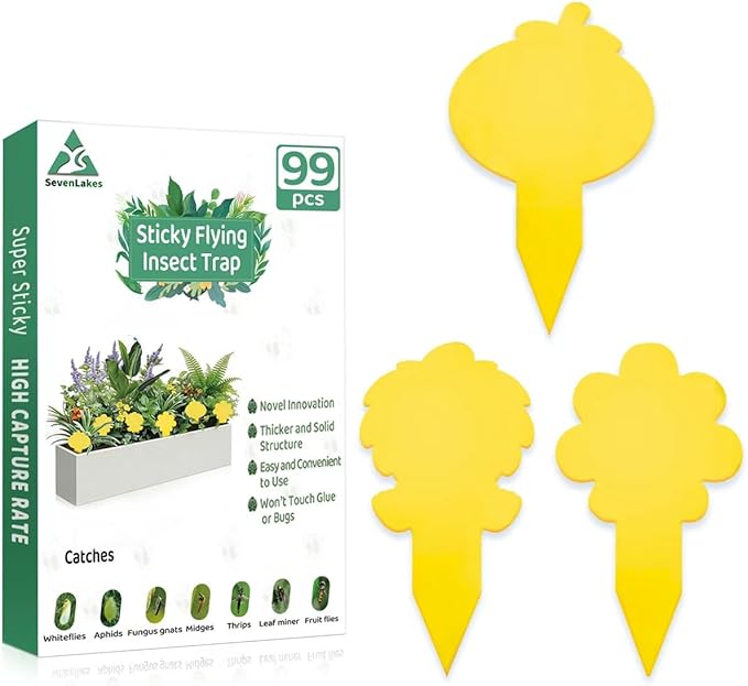 Sticky Yellow Fungus Gnat Traps, Easier to Use, No Touching Glue Or Bugs, Targets Species for Gnat, Fruit Fly & Pests, Three Thoughtful Designed, High Capture Rate, Kid & Pet Safe, 99 Traps