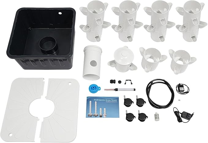 Hydroponic Tower, 7.93 Gal Water Tank 15 Layer 45 Holes Hydroponics Growing System Kit, for Growing Flowers, Vegetable, Strawberries, Lettuce