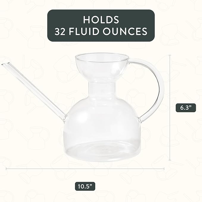 Modern Sprout Plant Watering Can - Handcrafted from Borosilicate Glass - Long Spout Vessel for Indoor Plants - 32 Oz Capacity - Multipurpose Watering Can and Flower Vase for Houseplants (Clear)