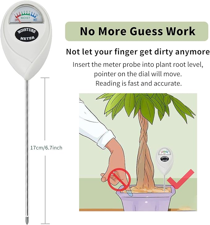 Soil Moisture Meter, Plant Water Meter Soil Meter Moisture Sensor Hygrometer for Indoor Outdoor Plant Care,No Battery Needed(White)