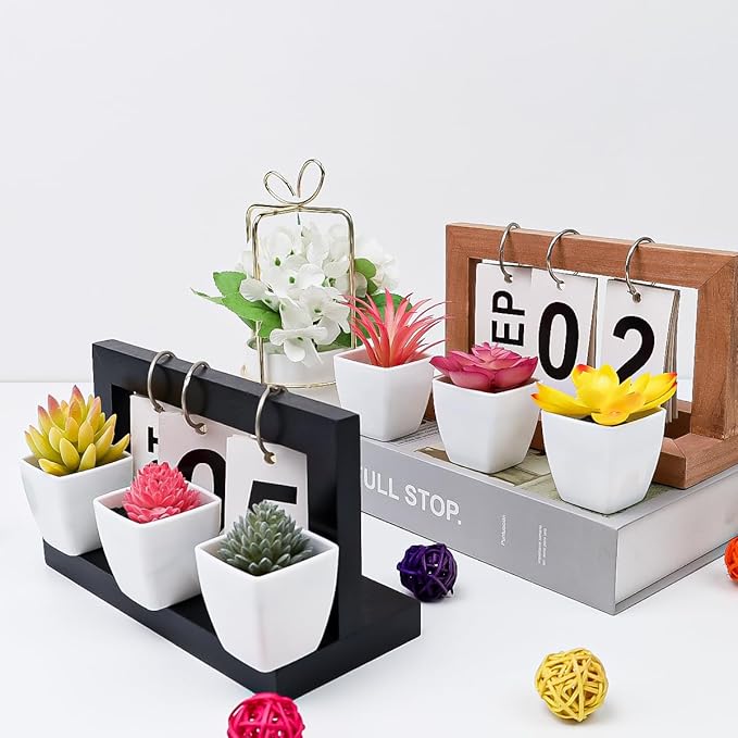 6 Pcs Pink Artificial Succulent Plants in Black Pots, Small Fake Succulents for Pink Room Decor Bathroom Decor Office Desk, Lifelike Faux Plants with Minimalist Modern Aesthetic