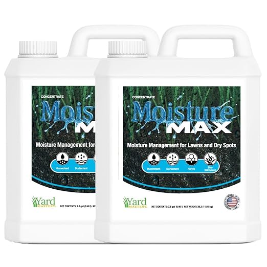 Moisture Max Lawn Moisture Manager – Humectants + Surfactants + 4% Sea Kelp – Improves Water Retention & Root Growth – Yard Mastery Liquid Lawn Treatment 5 Gallons = Covers up to 106,665 sq ft