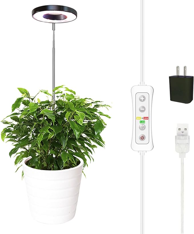 yadoker Plant Grow Light, LED Growing Light Full Spectrum for Indoor Plants,Height Adjustable, Automatic Timer, 5V Low Safe Voltage,Idea for Small Plant Light