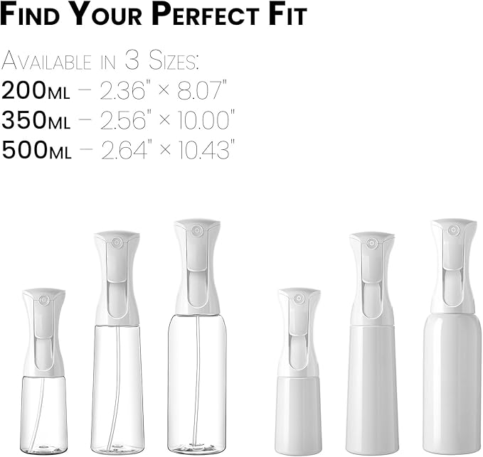 Mistifi Continuous Mist Spray Bottle – Ultra Fine Refillable Water Mister for Hair, Plants, Cleaning, Skincare, Salon & Home Use　(500ml 2Pcs, Transparent bottle)