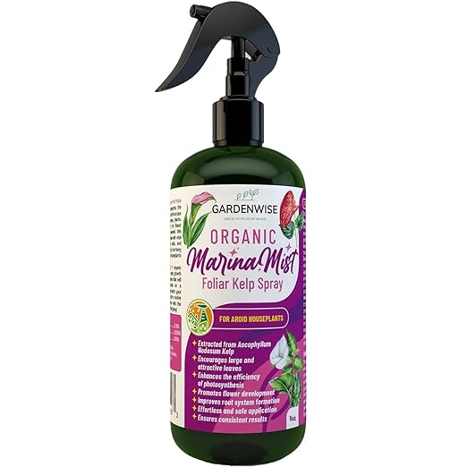 GARDENWISE Marina Mist: Organic Aroid Plant Food & Foliar Kelp Spray - Nourish & Enhance Peace Lily, ZZ Plant, Elephant Ear, Monstera, Aglaonema, Philodendron, Pothos, Colocasias - Easy to Use (8 oz)