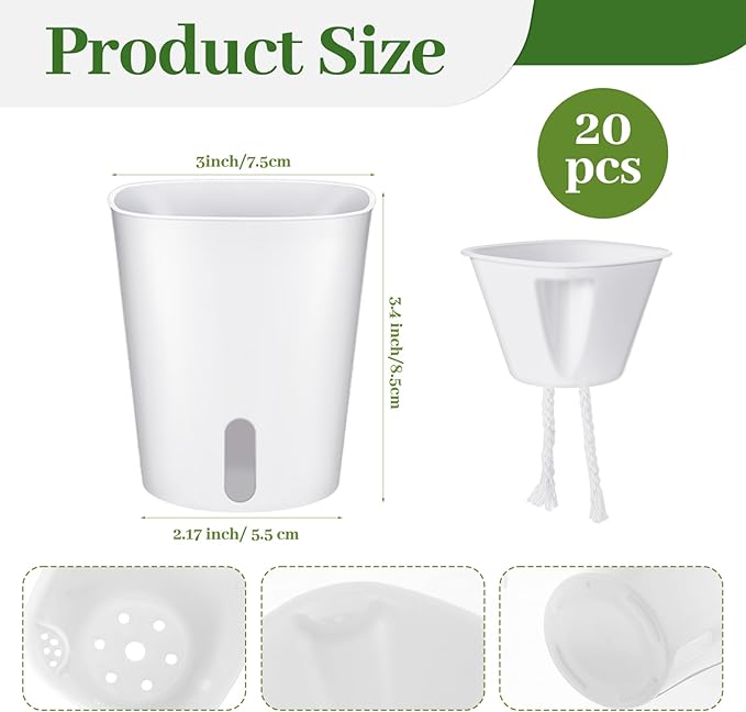 20 PCS 3 Inch Self Watering Pots for Indoor Plants, Plastic Flower Plant Pot with Level Indicator Vents, Self Watering Plant Pot for Flowers