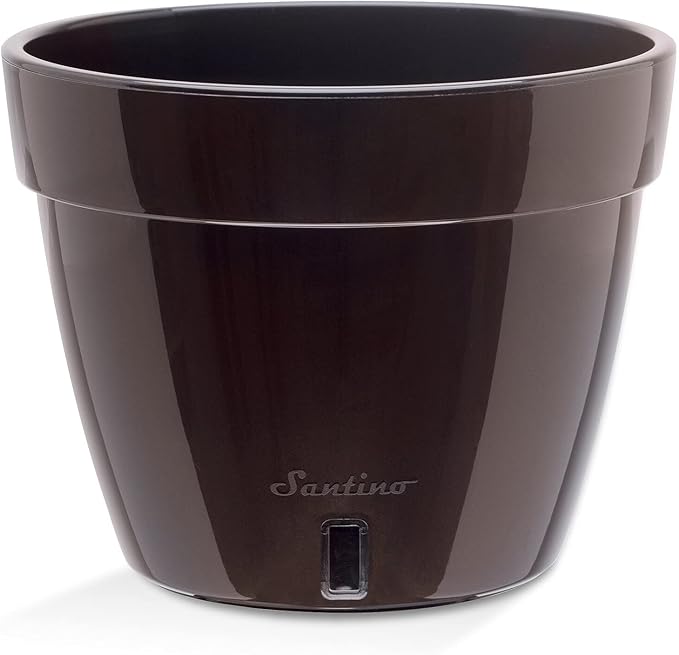 Santino ASTI 7.1 Inch Self Watering Planter Black-Gold/Black for Indoor Plants - Premium Quality Modern Plastic Planter Pot w/Water Level Indicator for All House Herbs, Plants, African Violets