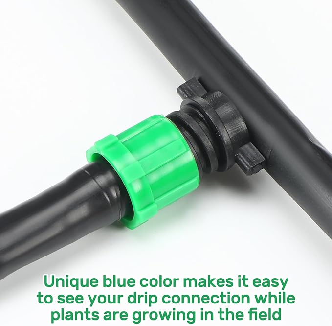 Frienda 50 Pcs Drip Tape Connector Fittings, Locks 1/4" Barb for 5/8" Drip Irrigation Fitting Kit Irrigation Tubing Connectors Tools Coupling Barbed Locking Fitting (Green)