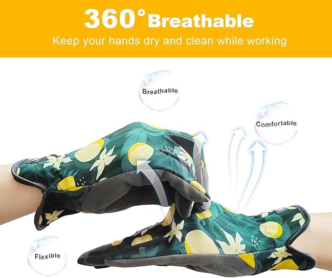 KDK Gardening Gloves for Women, Flexible Breathable Garden Gloves, Leather Working Gloves for Weeding, Digging and Pruning (M-Lemon)