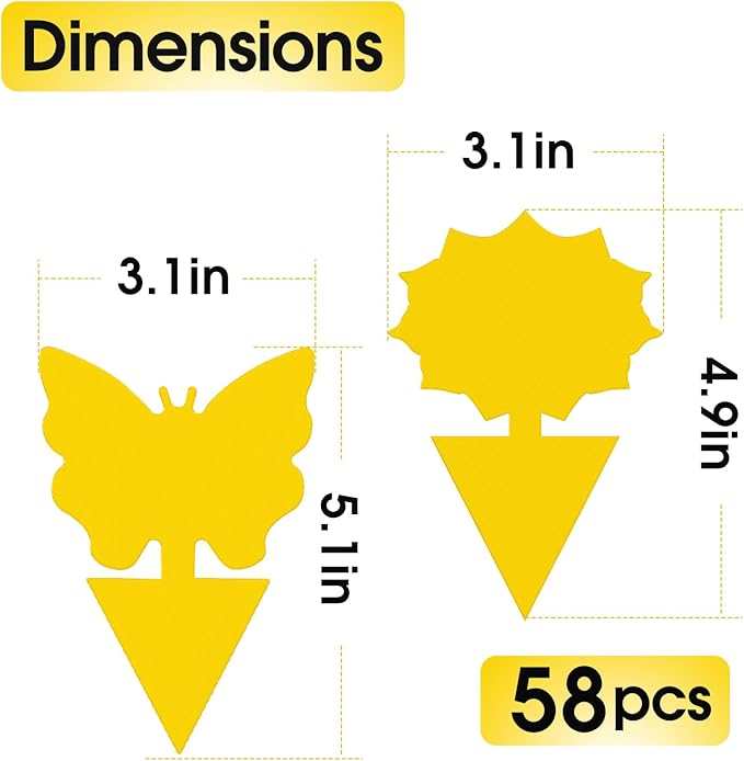 58 Pack Flying Insect Traps for Plants – Yellow Sticky Traps for Gnat, Fly & Flying Bug, Indoor Outdoor Flying Bug Catcher for Pots, Garden & Kitchen, Kid & Pet Safe, Non-Toxic (58 Pcs Classic)