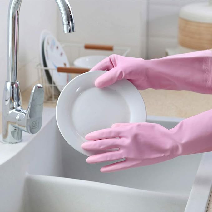HSL Household Cleaning Gloves - Reusable Kitchen Dishwashing Gloves with Latex Free, Cotton lining, Waterproof, Non-Slip (Small, 2 Pairs)