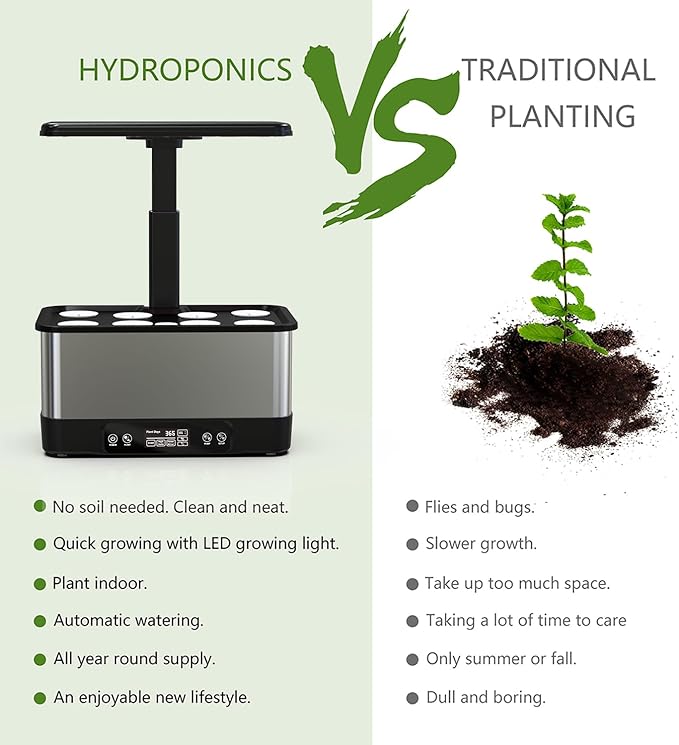 Indoor Herbs Garden,WiFi&APP-Hydroponics Growing System Kit,BHTNYOO/8 Pods Soilless Planting Gardening Boxs with LED Grow Lights,Water Pump, Timer,Timer,for Home(Grey)