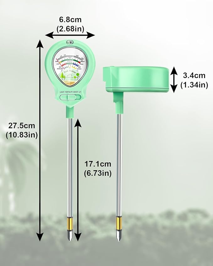 2024 Upgraded Soil Moisture Meter for Plants, Soil pH Meter, 4-in-1 Soil Tester for Light/Moisture/pH/Fertility, Plant Water Meter for Garden, Lawn, Farm, Indoor & Outdoor
