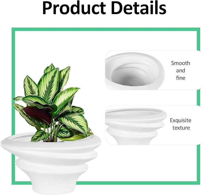 OXART 8.5 inch Ceramic Plant Pot, Plant Pots for Indoor Plants with Drainage, Outdoor Flower Pots Home Office Decorative Planters Pot for Succulent, Snake Plant and Pothos, White