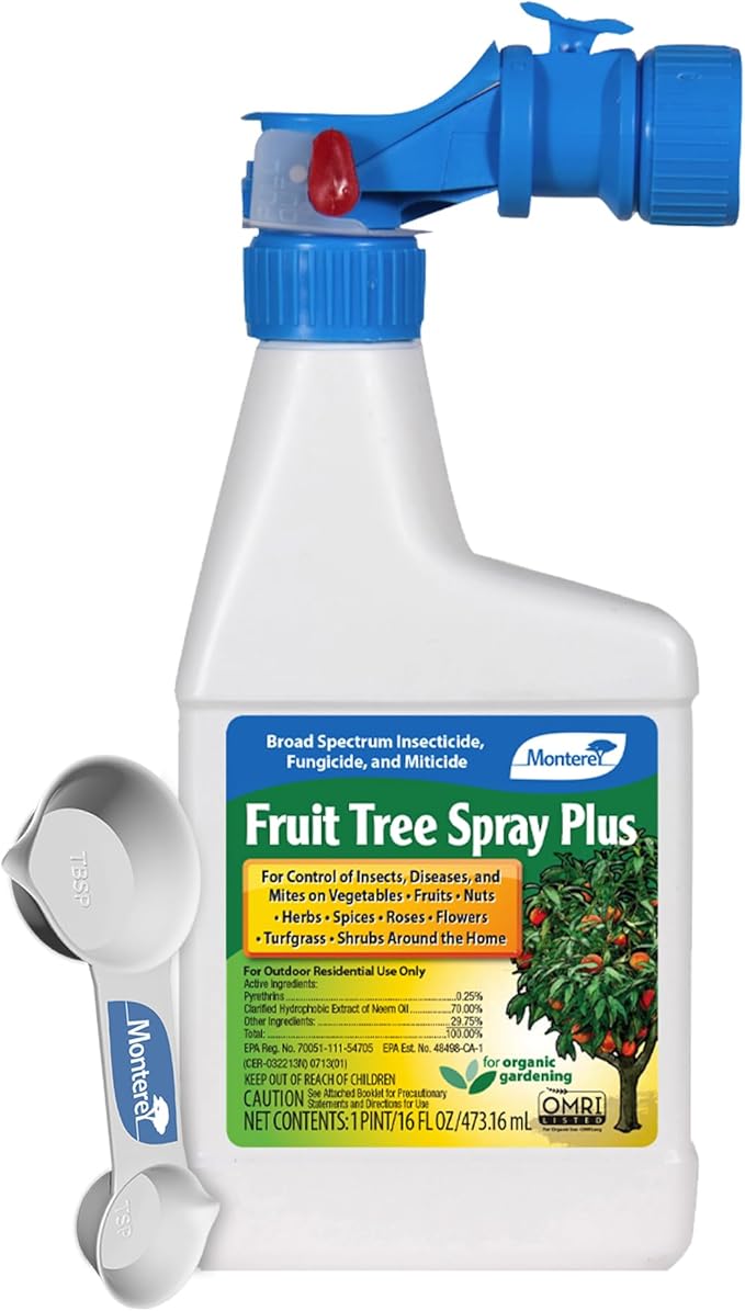 Monterey Fruit Tree Spray Plus Bundled with Measuring Spoon – 16 oz Fungicide and Insecticide for Plants, Trees, Shrubs & Turfgrass – Prevents Powdery Mildew, Rust, Aphids, Spider Mites, and More