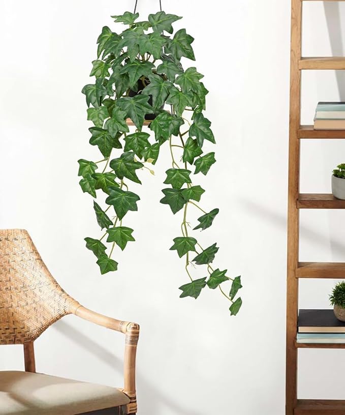 GnFlus Fake Pothos Ivy Plant with Pot Artificial Green Leaves for Home Shelf Decor Indoor Silk Artificial Realistic Plant Large