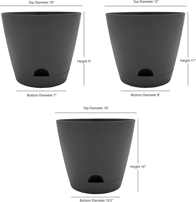 Classic Home and Garden Indoor/Outdoor Plastic Tilden Self-Watering Planters, Assorted Sizes (Set of 3)