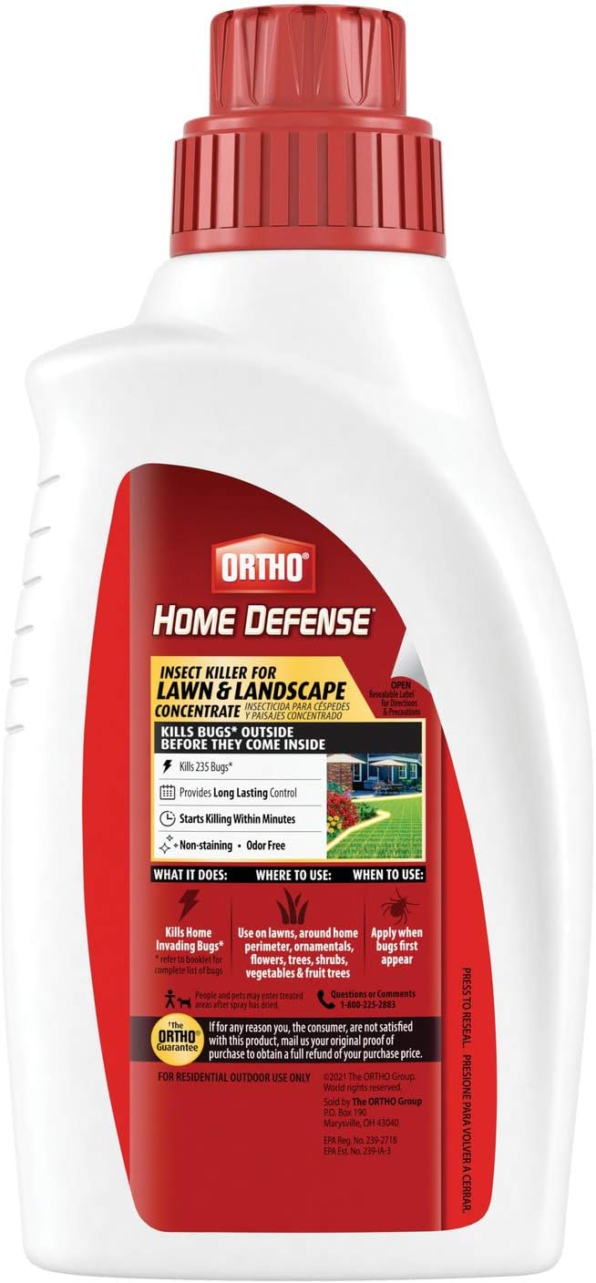 Ortho Home Defense Insect Killer for Lawn & Landscape Concentrate - Kill Ants, Ticks, Mosquitoes, Fleas & Spiders, Bug Spray Treats up to 5,300 sq. ft., 32 fl. oz.