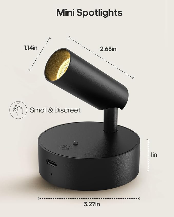 GOODEA Spotlights Indoor with Remote, 3000mAh Rechargeable Battery Plant Mini Spotlight Indoor, Wireless Uplighting with 3 Colors & Dimmable, LED Picture Light for Painting, Accent Lighting(4 Pack)