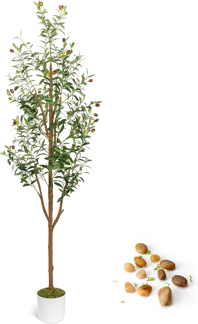 5FT Artificial Olive Tree - Indoor Tall Faux Olive Trees with Planter&Basket, Large Fake Olive Silk Tree Realistic Olive Plants with Branches and Fruits for Home Decor Office Living Room