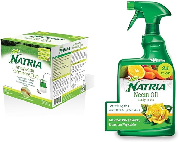 NATRIA Armyworm Pheromone Trap, Ready-to-Use, (1-Pack) with NATRIA Neem Oil Spray for Plants Pest Organic Disease Control, for Insects, 24 Oz, Ready-to-Use