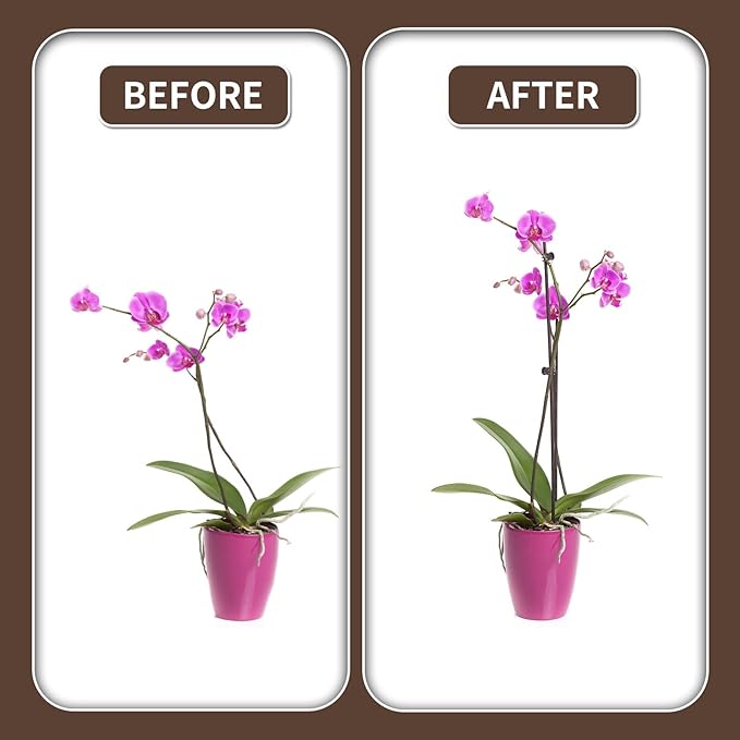 10Pcs Plant Support Stakes with 15 Pcs Plant Clips, Plant Sticks for Indoor and Outdoor Plants, Orchid Clips and Stakes,16inch Tall Bendable Single Stem Flower Stakes Bendable (10, Brown-16inch)