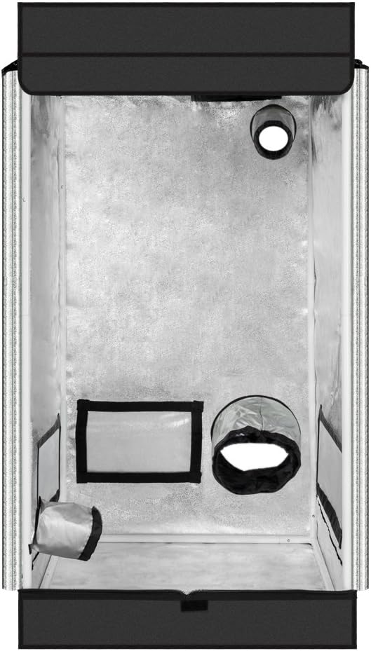 24"X24"X48" Mylar Hydroponic Grow Tent with Obeservation Window and Floor Tray for Indoor Plant Growing