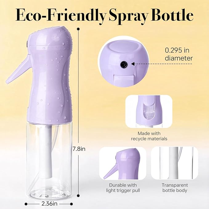 3Pcs Continuous Spray Bottles For Hair,Ultra Fine Mister for Hair Styling, Plants, Cleaning, Salon, Misting & Skin Care（200ml/6.8oz Green+Pink+Purple）