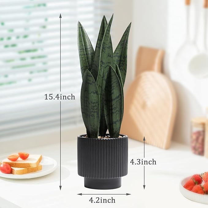 Artificial Plants Sansevieria Snake Plant with Black Ceramic Pot Desk Small Fake Plant for Indoor Living Room Kitchen Bathroom Farmhouse Home Decor