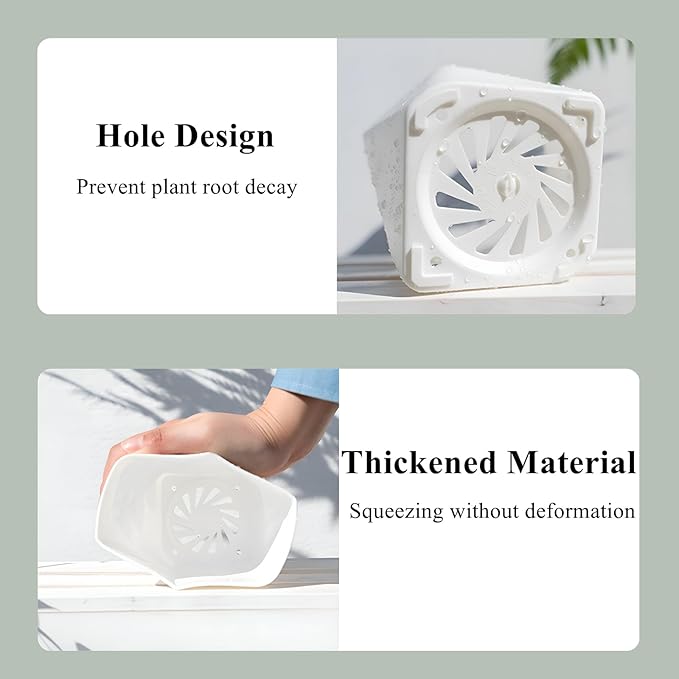 InmeRun Plant Pots Indoor Plastic Flower Pots Outdoor 5 inch Set of 6 Pack with Drainage Holes and Saucers for Garden Pots (5in 6 White)