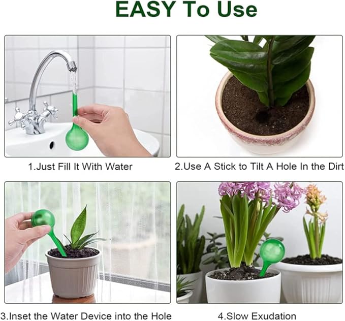 Yahpetes Automatic Watering Globe Plant Watering Globes Plastic Watering Bulbs Waterer Flower Water Drip Irrigationdevice Self Watering System (Clear+Green)