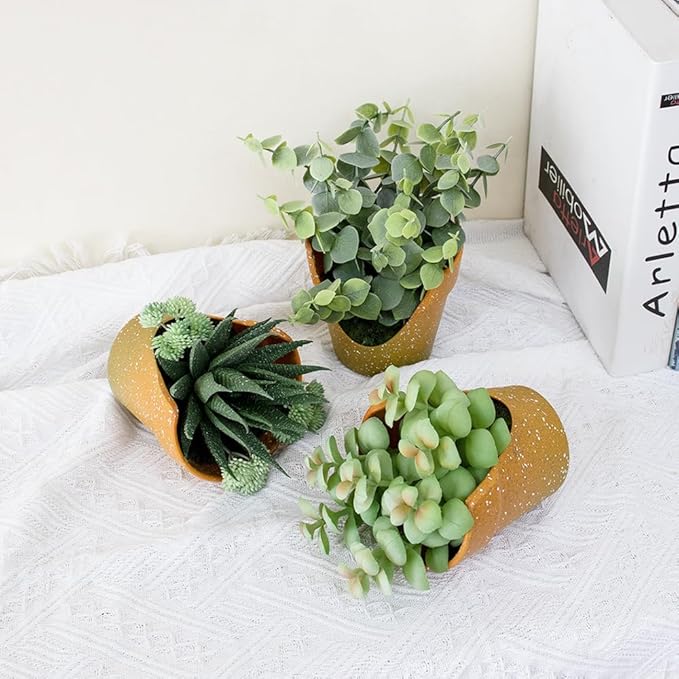 3 Pack Artificial Succulent Plants, Small Potted Fake Plants, Artificial Eucalyptus Leaf Aloe Vera Plants, for Home Decor, Farmhouse Bathroom Office Decor